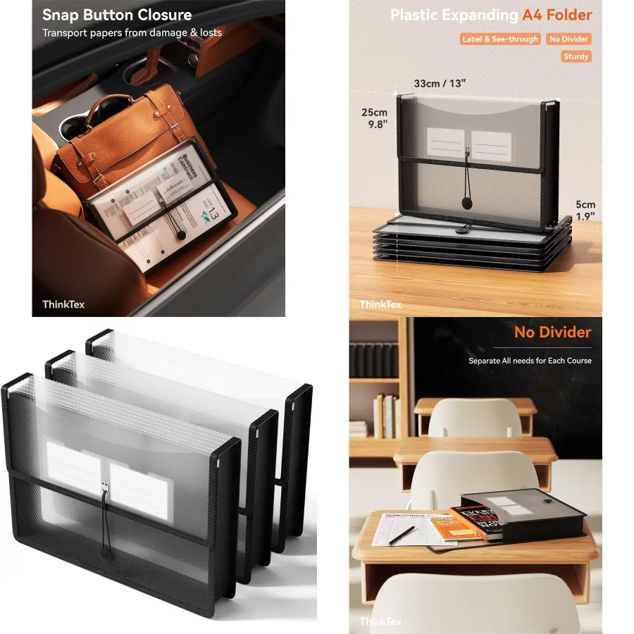 

Пластиковая расширяющаяся папка для файлов ThinkTex, прозрачные конверты с эластичной застежкой для организации документов, большая вместимость для Fi