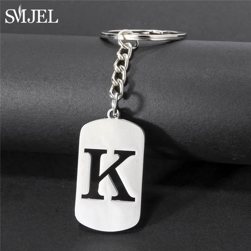 Cool Stainless Steel A-Z Letters Keychain Men Wallet Charms 26 Initials Alphabet Pendant Key Chain Ring Party Jewelry Gift