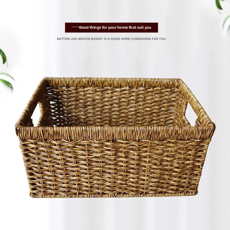 

Rattan Woven Desktop Storage Box Living Room Coffee Table Remote Control Organizer Dormitory Cosmetic Basket Home Organization