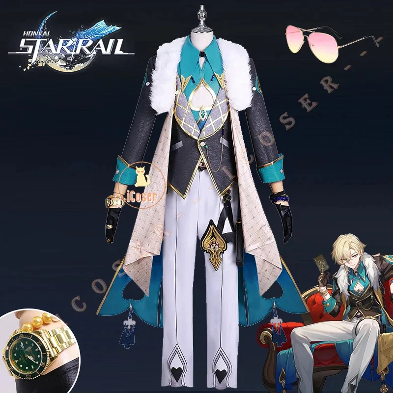 iCoser Aventurine Cosplay Costume Wig Honkai Star Rail Uniform Sunglasses Interastral Peace Corporation Halloween Men Women Prop