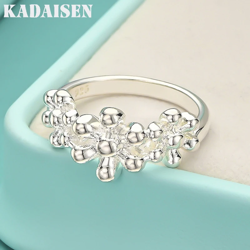 

925 Sterling Silver Three Flower 7-10# Ring For Women Fashion Wedding Party Charm Jewelry