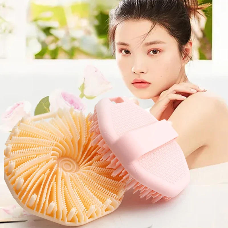 

Soft Silicone Body Scrubber Bath Brush With Ergonomic Handle Portable Shower Massage Cleaning Exfoliating Home Tool