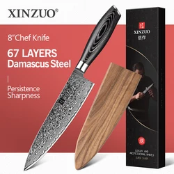 XINZUO 8'' inches Chef Knife Gyutou Knife Japanese VG10 Damascus Kitchen Knives Stainless Steel Butcher Knife Pakka wood Handle