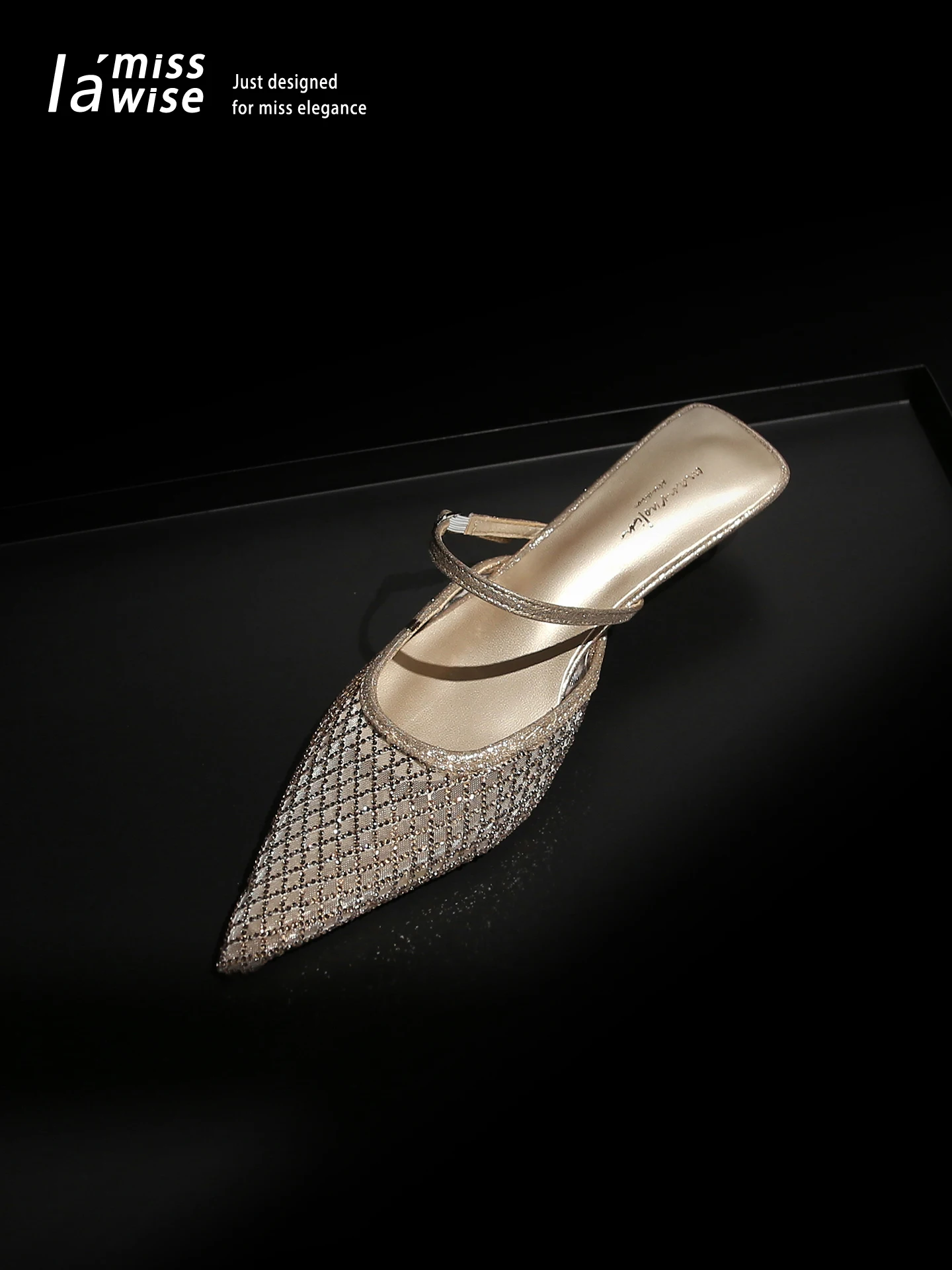 Gold Thread Step Women's Open Toe Slip-On Sandals Mesh Upper High Heel Outdoor Wear Casual Style Breathable Comfortable