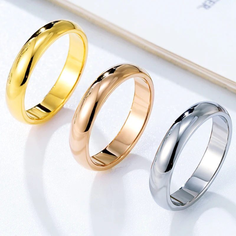 Hot Selling 4mm Wide Inside And Outside Curved Smooth Ring Fashion Jewelry Stainless Steel Gold Color Couple Ring for Women