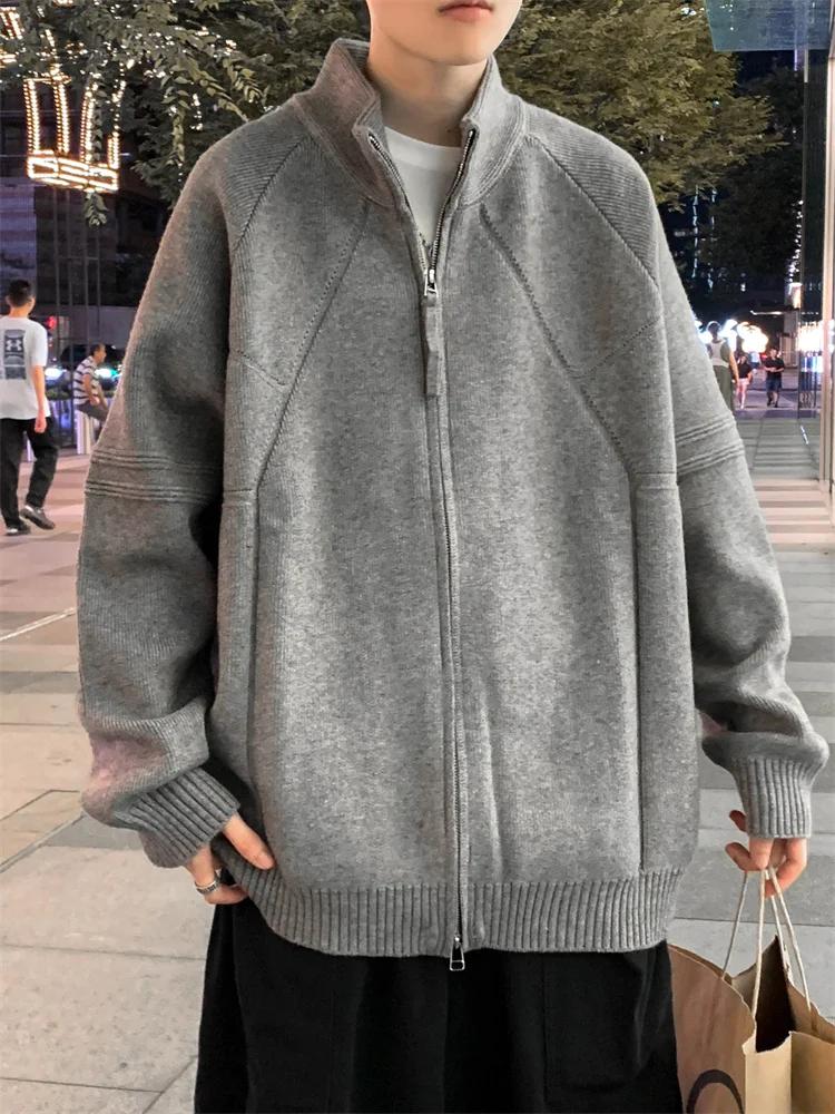 

Кардиган с двойной молнией, свободный, повседневный, простой, в корейском стиле, вязаная верхняя одежда для осеннего сезона, с длинными рукавами