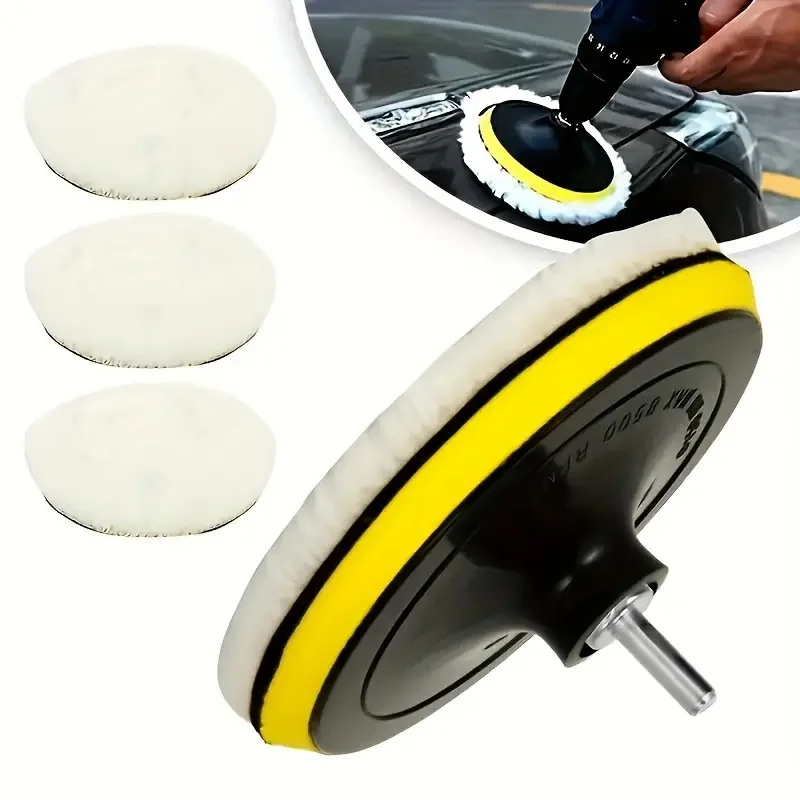 5Pcs Wool Car Polishing Pad Set For Polisher Machine Waxing Polishing Buffing Auto Paint Care Polisher Pads 3/4/5/6/7 Inch