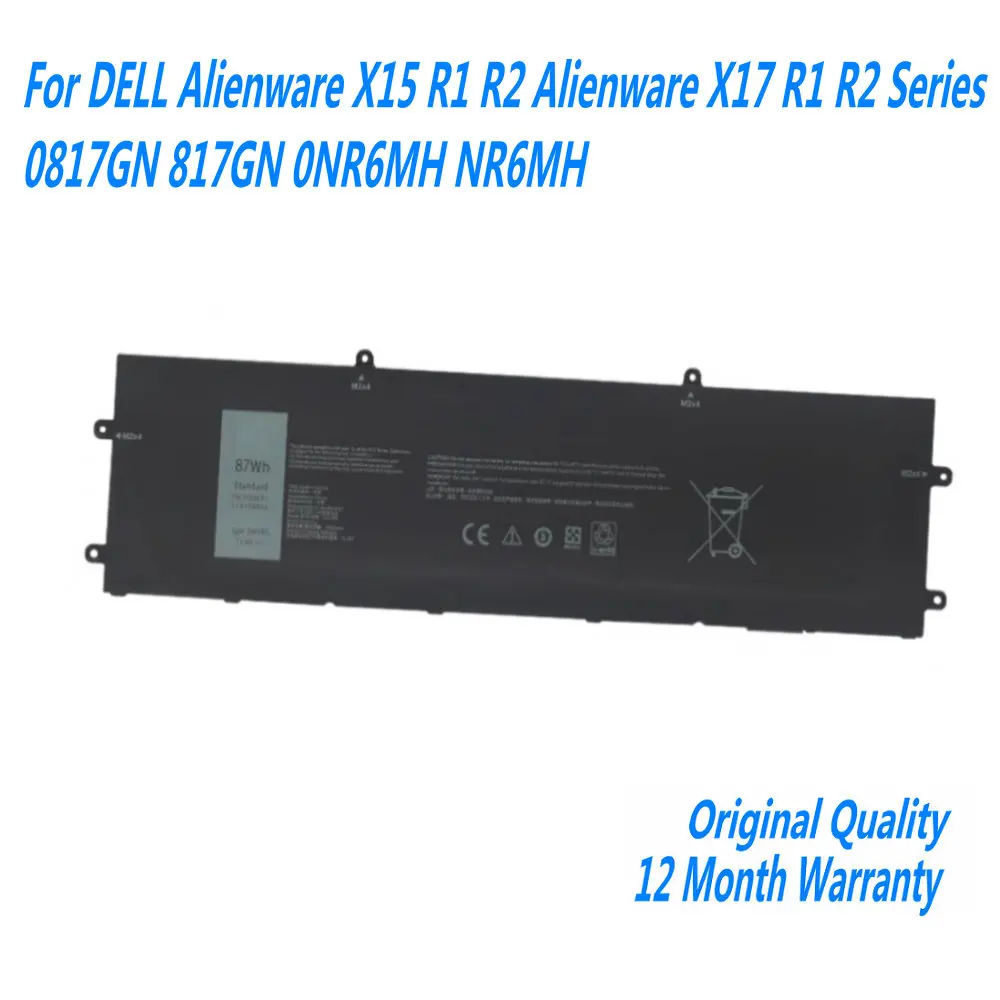 

NEW 11.4V 87WH DWVRR Laptop Battery For DELL Alienware X15 R1 R2 Alienware X17 R1 R2 Series 0817GN 817GN 0NR6MH NR6MH