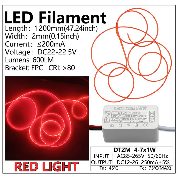 Warm White Blue Red Green 1200mm LED Driver A Set AC220V For Edison Bulb Filament LED Strip Incandescent Diode Flexible Filament