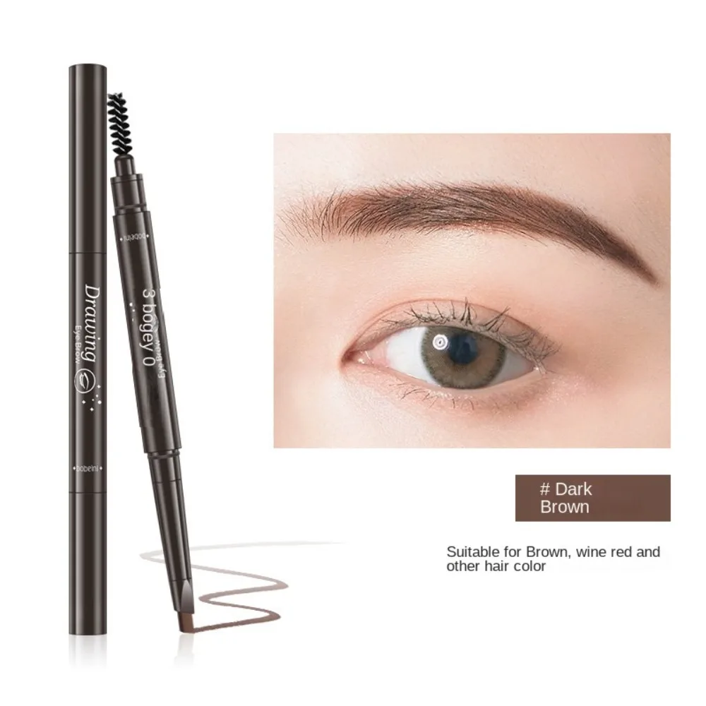 Lápiz de cejas de doble cabeza con pincel, lápiz de tatuaje de cejas de larga duración, rotación automática, delineador y definición de cejas impermeables