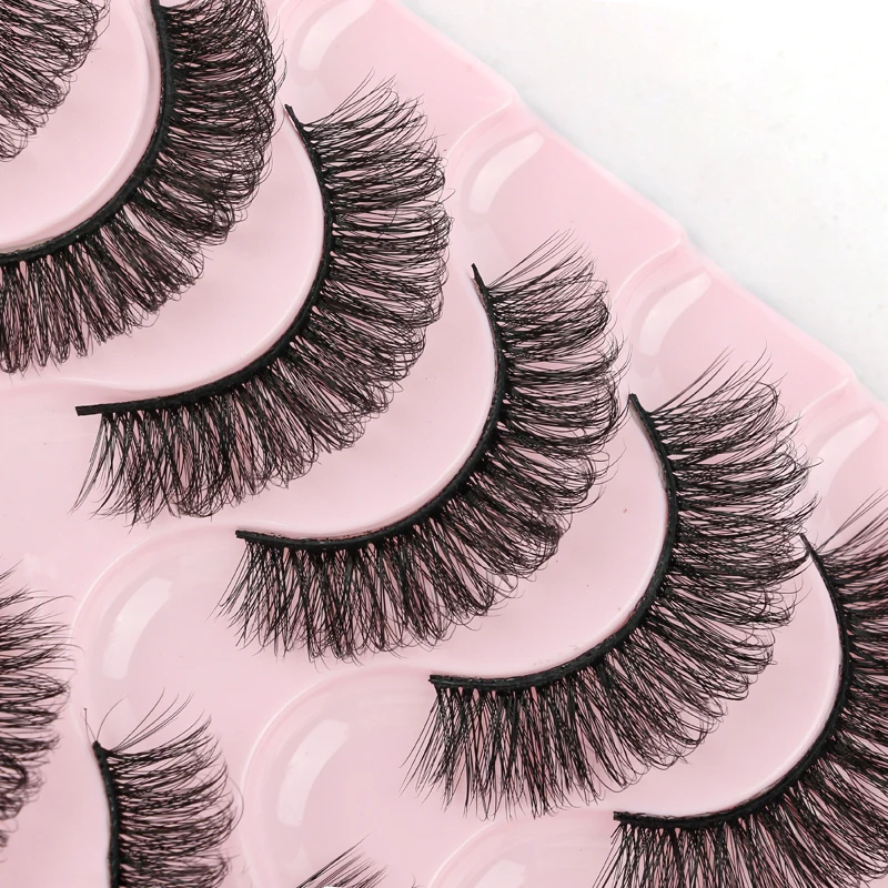 10 pairs of fluffy 7D three-dimensional thick curled faux mink fur false eyelashes messy European and American simulation