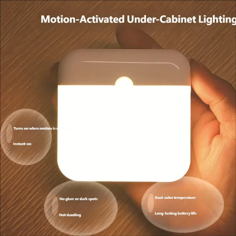 LED Motion Sensor Night Light, Square USB Rechargeable Cabinet Lamp, for Bedroom Kitchen Staircase Hallway Wardrobe