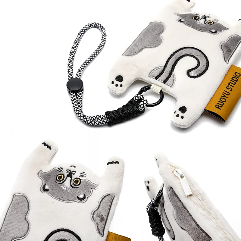 Cute Animal Fabric Earphone Case Coin Purse Key Holder Original Design by RUOYUSTUDIO Modern Unisex Zipper Closure Bag