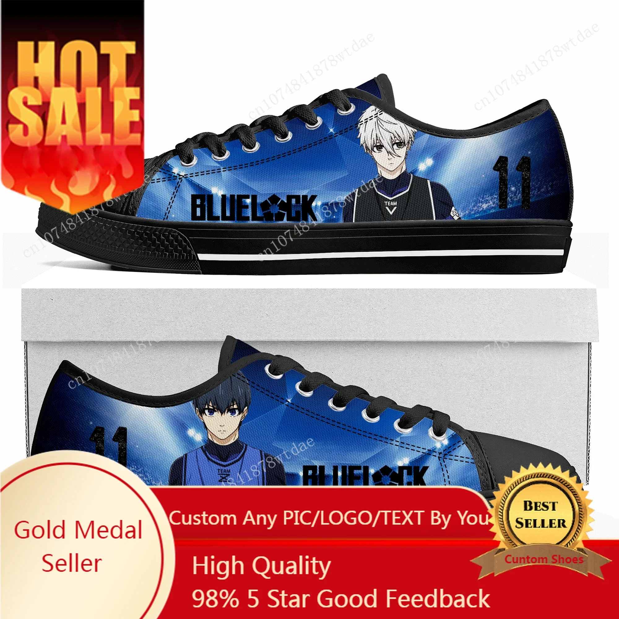 Blue Lock Low Top Sneakers Damen Herren Teenager hochwertige Leinwand Sneaker lässig Yoichi Isagi Anime Cartoon anpassen Schuhe