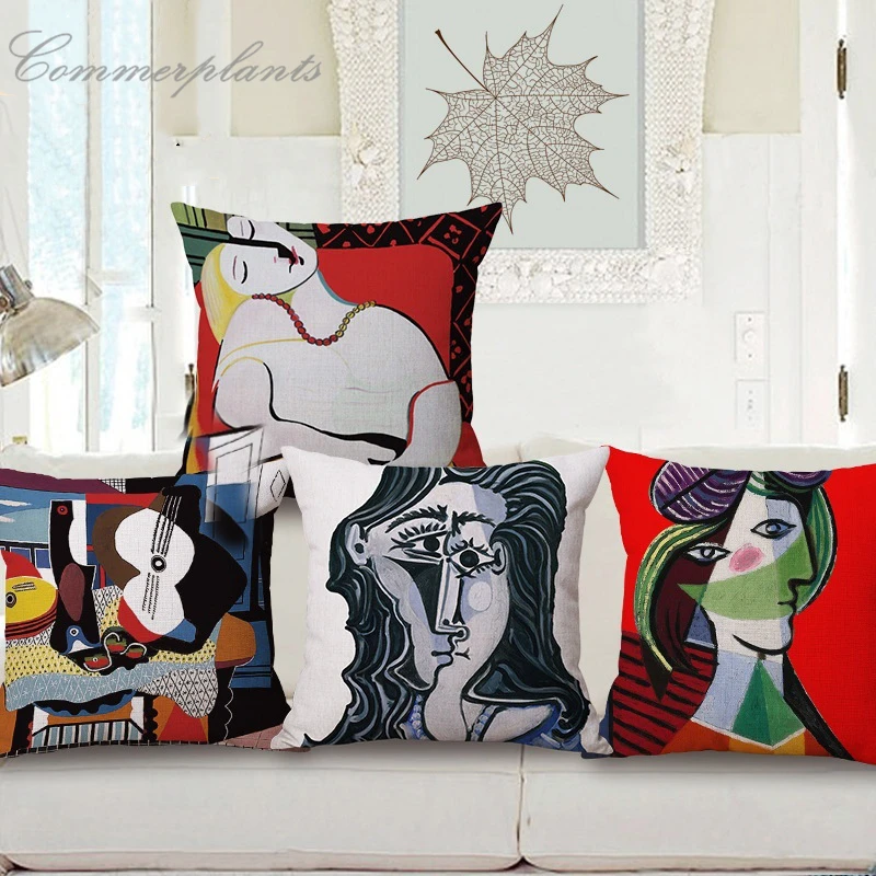 Brand New Abstract Classical Picasso Portrait Painting Pillows Case Linen Decorative Art Throw Pillows Sofa Couch Seat Cushions