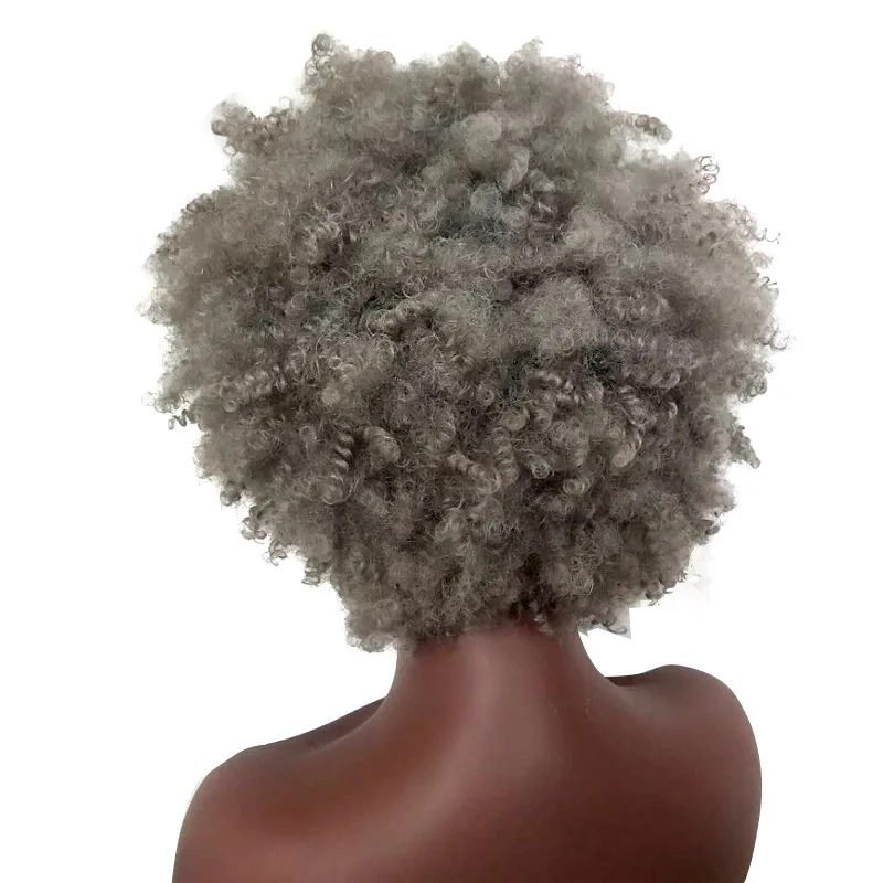 Afro Wigs for Women Short Kinky Curly Wig with Bangs Ombre Silver Grey Heat Resistant Fiber synthetic Hair for Black Women