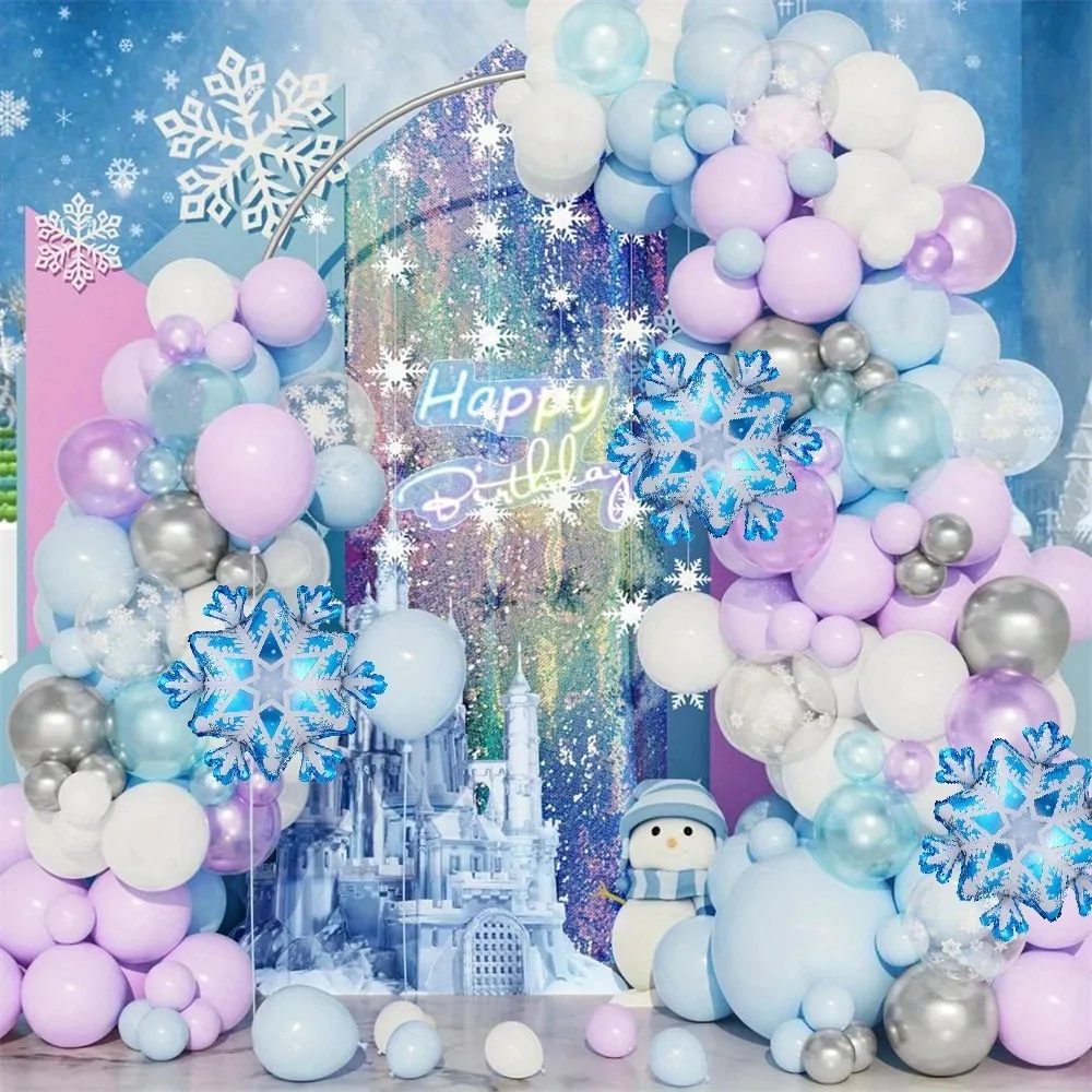 Frozen Ballonbogen-Set, 122-teilig, Frozen-Themen-Partydekoration, Schneeflocken-Folienballons für Winterwunderland-Prinzessinnen-Geburtstag und Babyparty