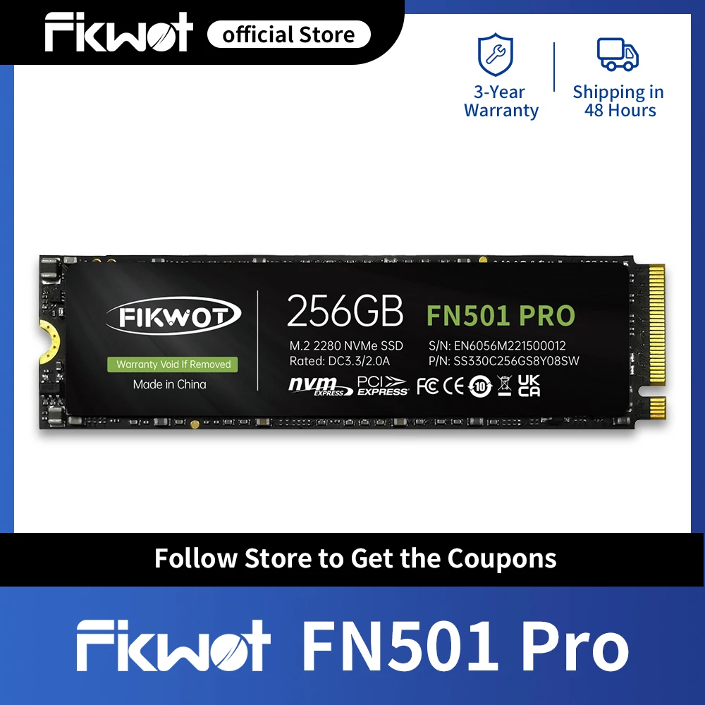 

Fikwot FN501 Pro M.2 SSD 256GB 512GB 1TB 2TB PCIe 3.0x4 NVMe 3500MB/s 3D NAND Internal Solid State Drive for Laptop PC Desktop