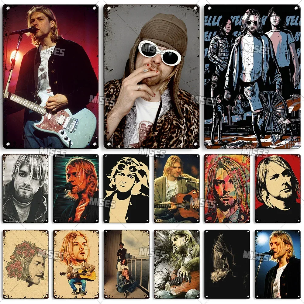 MISES Musician Kurt Cobain Metal Poster Singer Metal Tin Sign Home Pub Garage Metal Sign Vintage Metal Plaque Industrial Decor