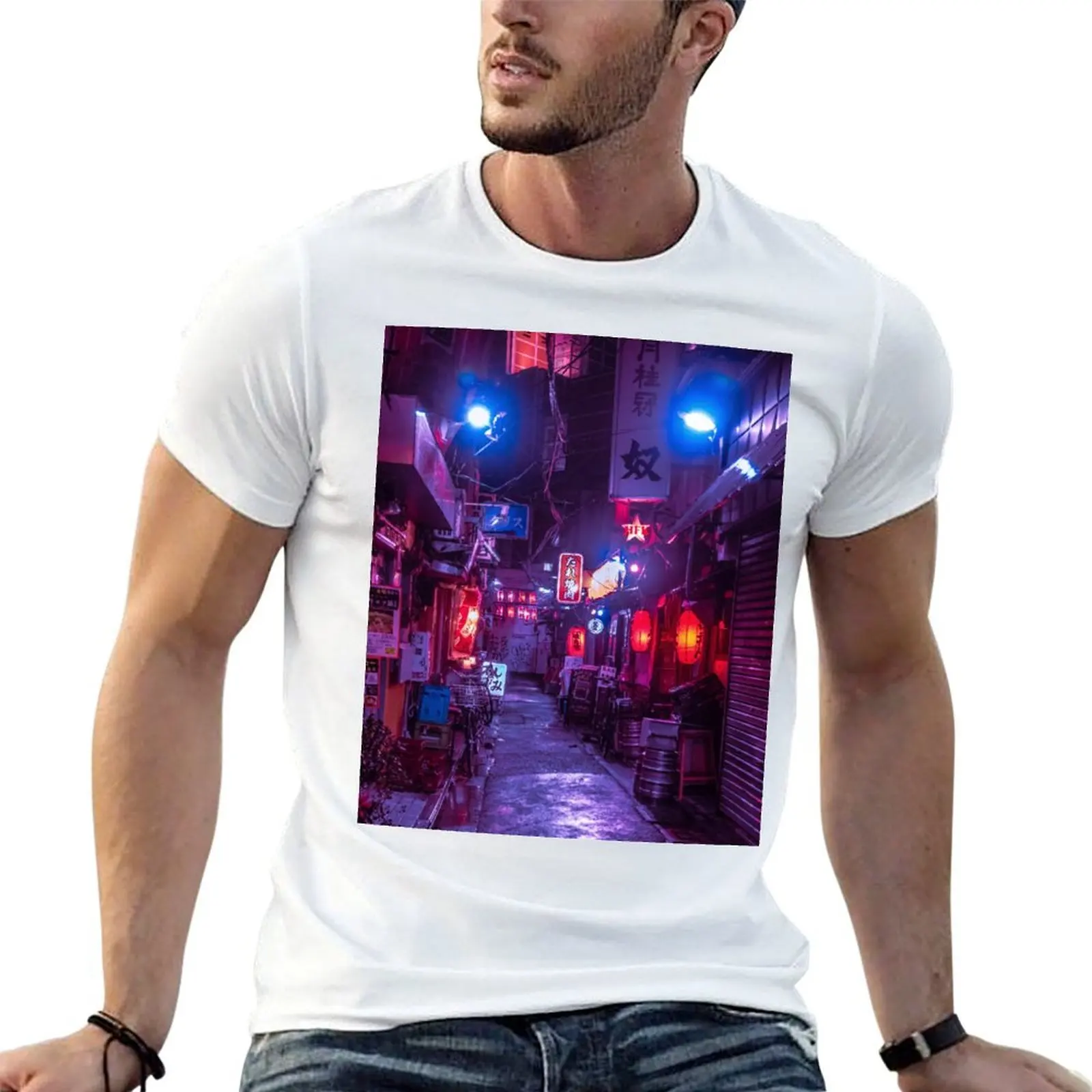 Alone on a Rainy Tokyo Night T-Shirt anime tshirt men t shirt cotton 100% T-Shirt