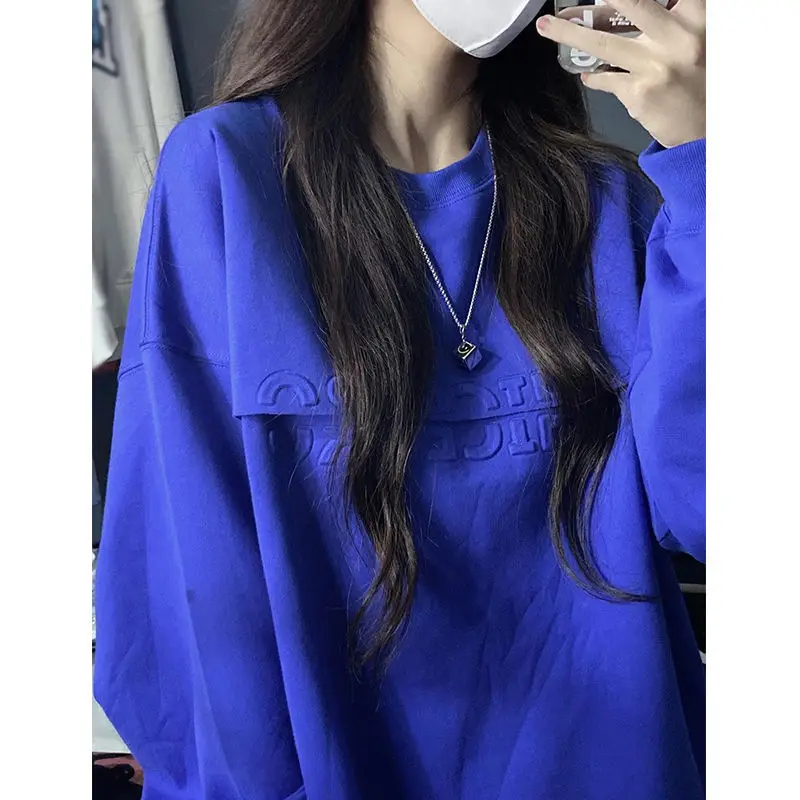 

Новинка весна-осень 2022, Женский свитшот Klein, синий свитшот с 3d-гравировкой, стильные свободные топы для студентов