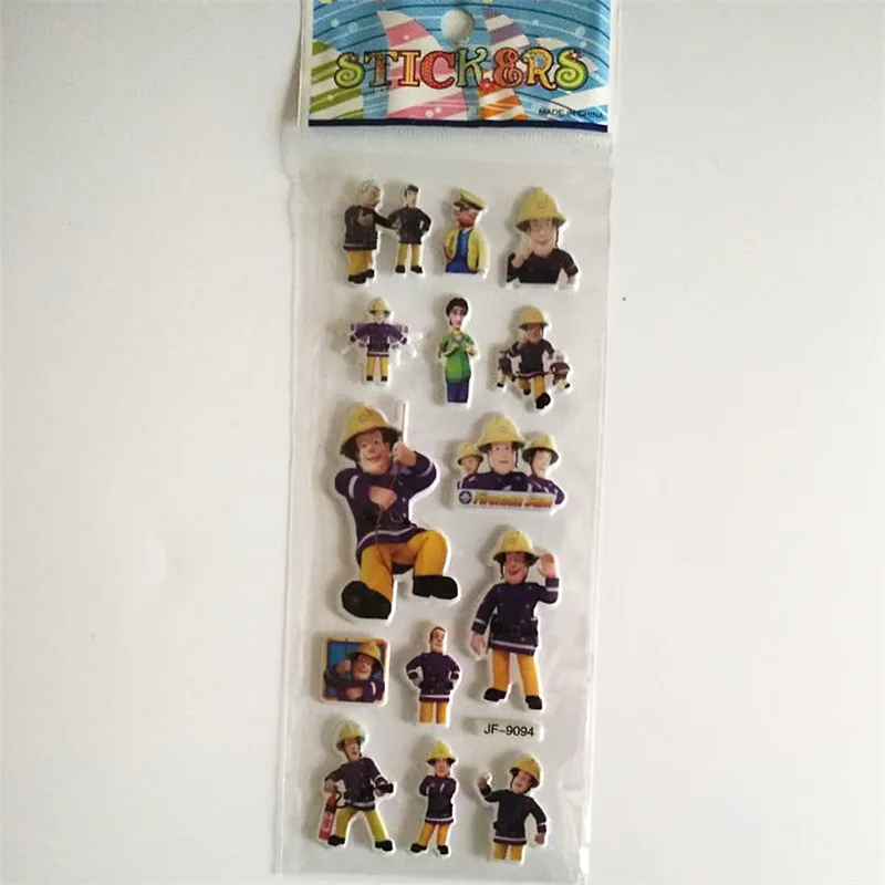 12 Pcs Cartoon Fireman Sam Stickers for Kids Child Education Rooms Home Decor Diary Notebook Label Toy 3D Fire Truck Sticker