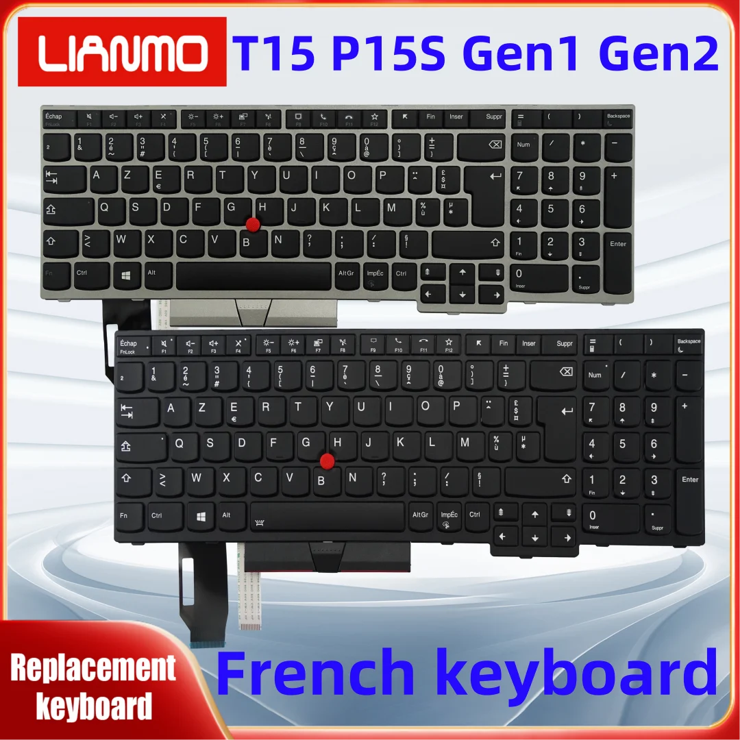 French/Nordic/US Notebook Keyboard Suitable for Lenovo ThinkPad T15 Gen1 Gen2 P15S Gen1 Gen2 Silver Black Keyboard