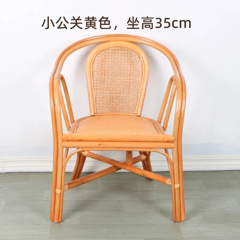 Small rattan chair real rattan leisure balcony household armrest back chair children adult elderly teng chair handmade rattan we