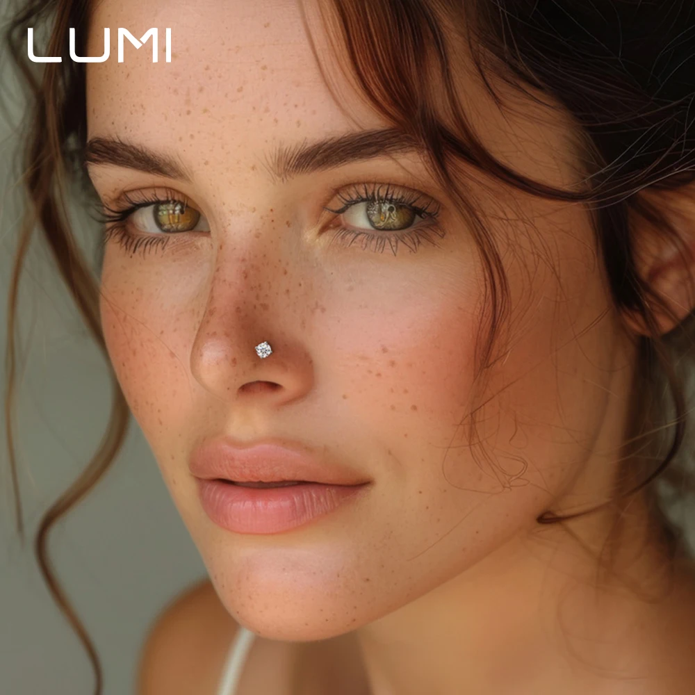 

Кольцо в носу из серебра 925 пробы с одним муассанитом и бриллиантом 3 мм для женщин, изысканная дрель с отверстием для пирсинга носа, ювелирные изделия