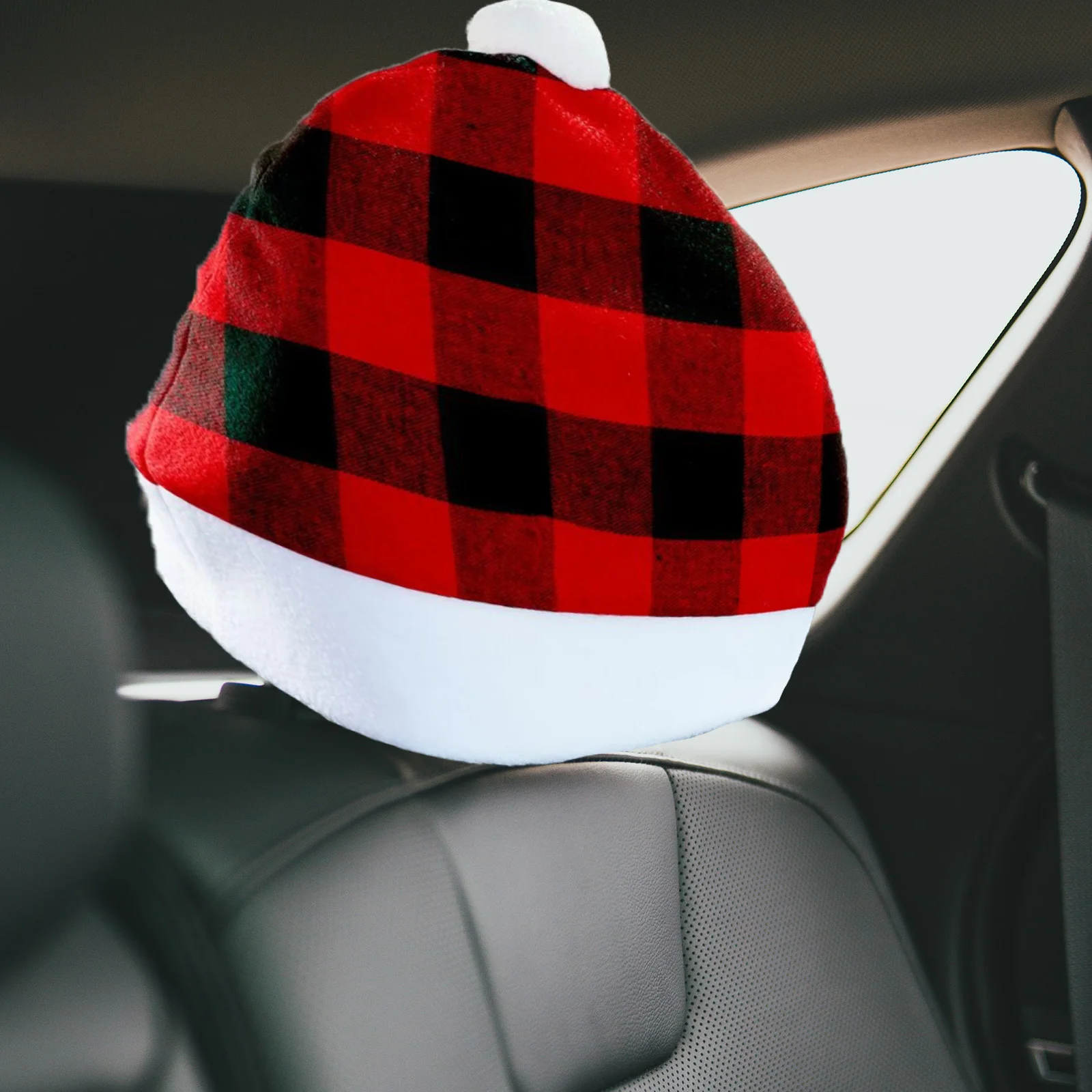 

2 Pcs Interior Christmas Hat Headrest Cover Has Xmas Decor for Auto Flannel Seat