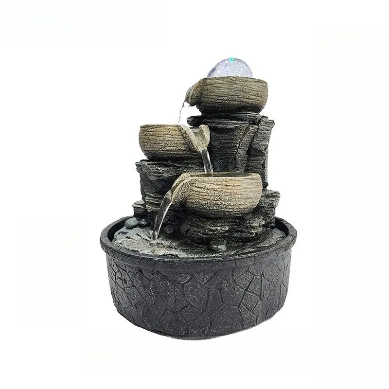 

【Popular】Handmade Cascading Rock Tabletop Water Fountain Waterfall Tiered Stone Home Office Lucky Fengshui Humidifier Decor Gift