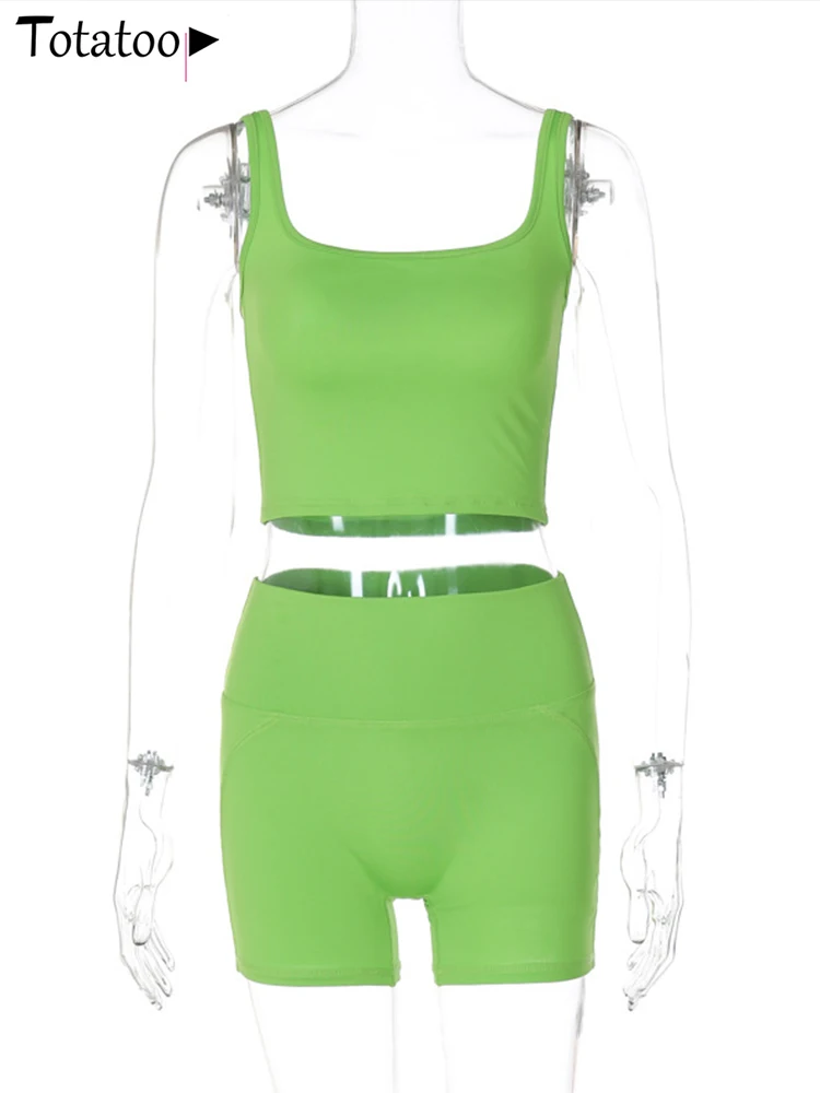 Totatoop Green Sporty Skinny Outfit Two Piece Set Shorts Women 2024 Summer Sleeveless Tank Tops And Shorts Running Yoga Jumpsuit