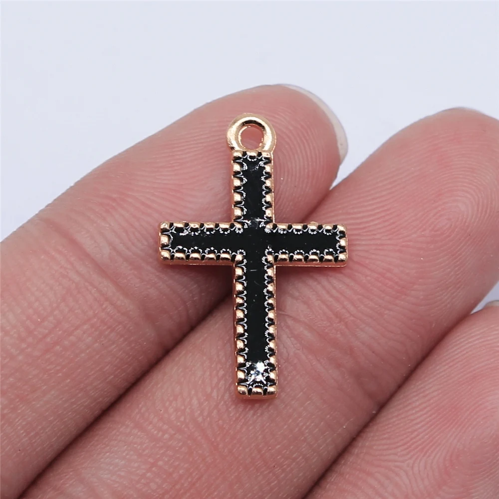 10pcs 25x16mm Rhodium Plated Gold Color Plated Double Sided Black Enamel Cross Charm For Jewelry Making DIY Jewelry Findings