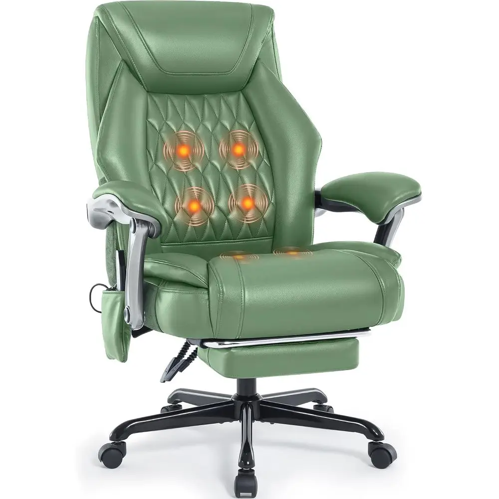 Massage Oice Chair, Ergonomic Executive Reclining Leather Desk Chair | oot Rest, 6 Points Vibration & Heat, Thick Padded Seat, W