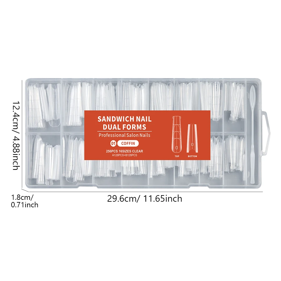 256-teiliges Dual-Nagelformen-Set, Sandwich-, Sarg- und Mandelformen, 16 Größen, wiederverwendbare Ober- und Unterformen für Gel-Nagelverlängerungen – Detail 7