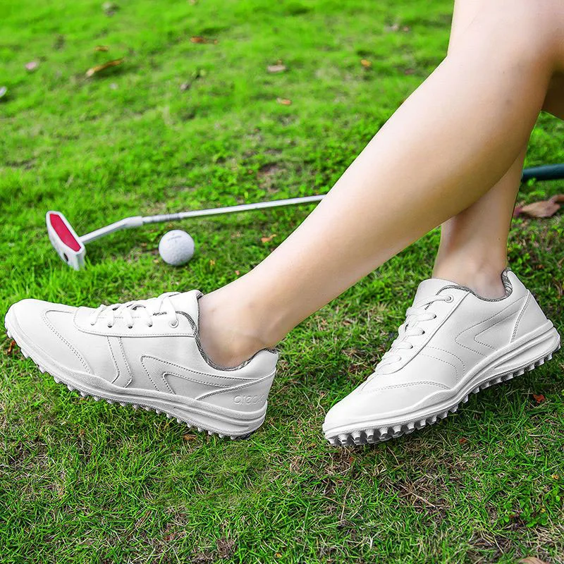 Zapatos de Golf impermeables y transpirables para mujer, zapatos informales atléticos, pinchos fijos, zapatos blancos pequeños