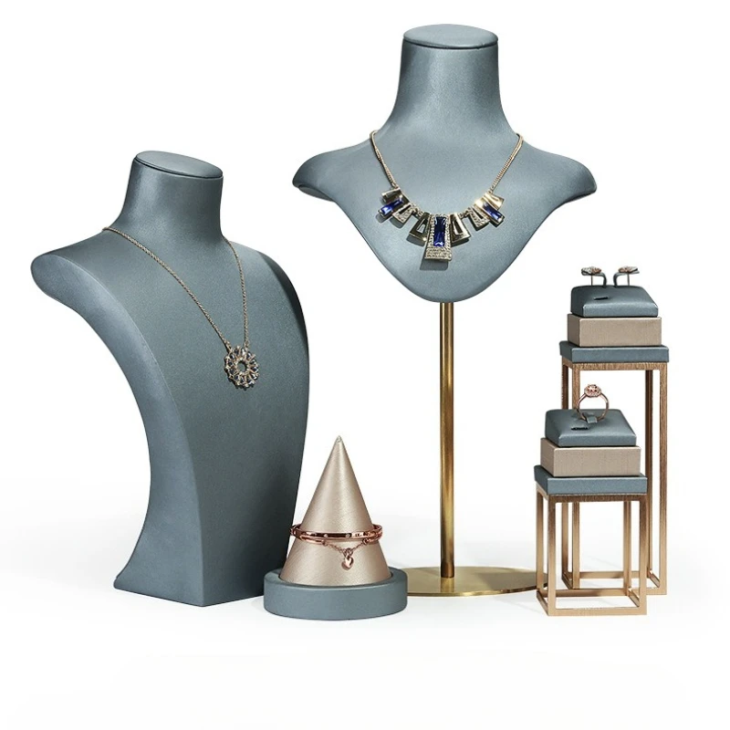 

PU Jewelry Props Necklace Display Brushed Leather Gray Necklace Ring Earrings Jewelry Display Rack Jewelry Rack in Stock