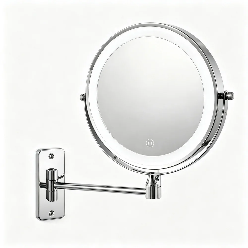 8-inch double-sided makeup mirror chrome-plated 10x magnification USB charging suitable for bathroom use tri-color lighting