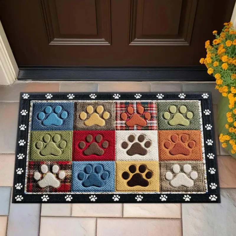 Paw Print Doormat Colorful Pet Welcome Mat Cute Entryway Decor Carpet Funny Home Floor Decor for Doorway Hallway Living Room