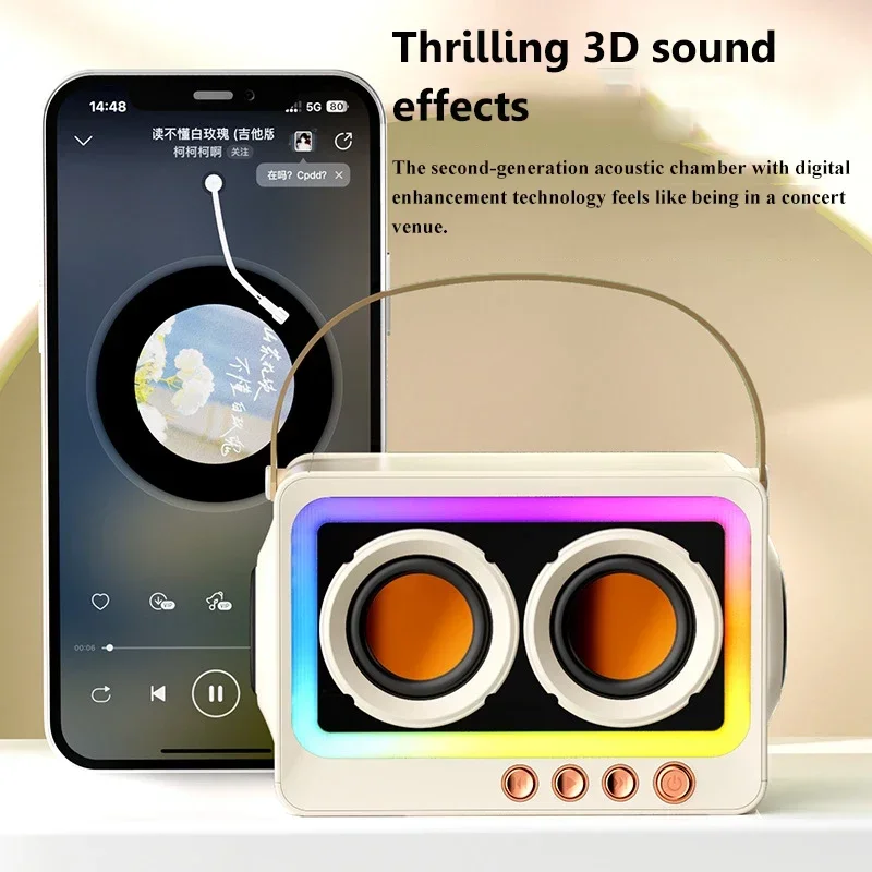 ポータブルBluetoothレトロスピーカー,サウンドバー,hifiステレオ,サブウーファー,ワイヤレスmp3,マイク付き音楽プレーヤー,TFカードサポート,USB再生