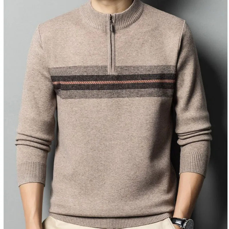 

High-end Quality Middle-aged Men's Half-height Zipper Sweater Casual Dad Base Knitted