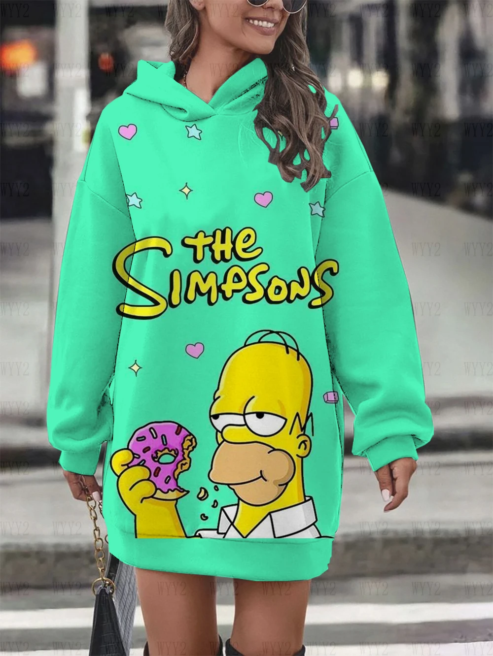 New Winter Hooded Sweatshirt Dress Disney The Simpsons Printed Pullover Sweatshirt Casual Fashion Street Style Women\'s Sweatshir