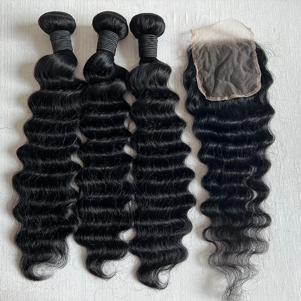 

Наборы волос Loose Deep Wave 8-30 дюймов с фронтальной застежкой, 100% бразильские кудрявые пучки для наращивания волос с застежкой 4x4, натуральные человеческие волосы