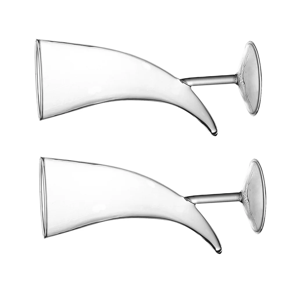 

2Pcs Glass Cow Horn Goblet Creative Moon Cocktail Glass for Wine Beverage Home Office Restaurant Hotel Decorative Non-Slip
