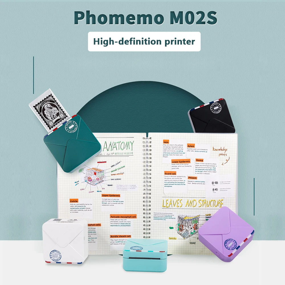 Phomemo M02S Mini Printer Wireless 300dpi DIY Photo Printer with 50mmx3.5m Thermal Paper Label Machine Labeler