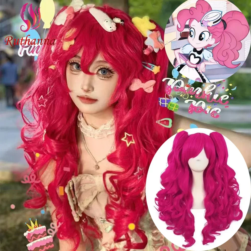 Pony Friends Pinkie Pie Cosplay Wig Double Ponytail Synthetic Long Curly Wig Anime Coser Cute Girl High Quality Wig Daily Party