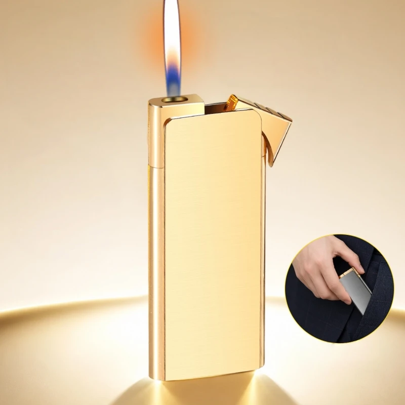 Ultra Thin and Slim Metal Inflatable Open Flame Lighter with One Click Ignition Compact and Portable Fashionable Men's Gift