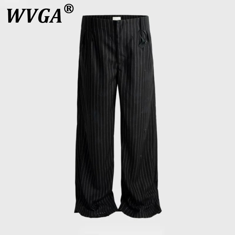 WVGA Spring Autumn New Men Tide High Street Washed Striated Ink Splash Design Niche Trendy Casual Straight Suit Pants Ins W9167