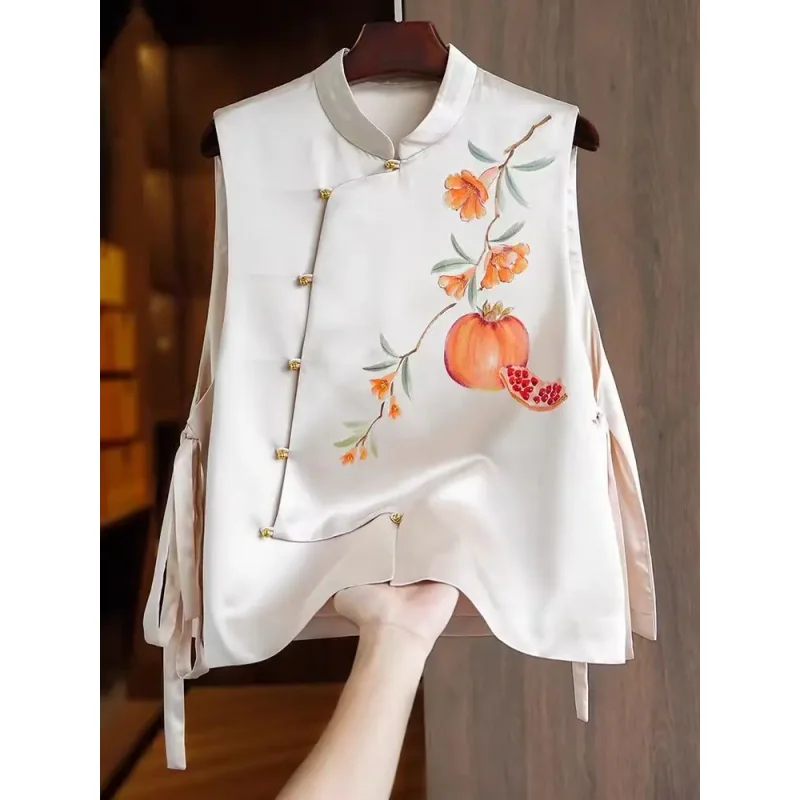 

Printed Waistcoat Women Chaleco Mujer Lace Up Jacket Roupas Femininas Vintage Korean Chic Tops Spring Autumn Vest Women
