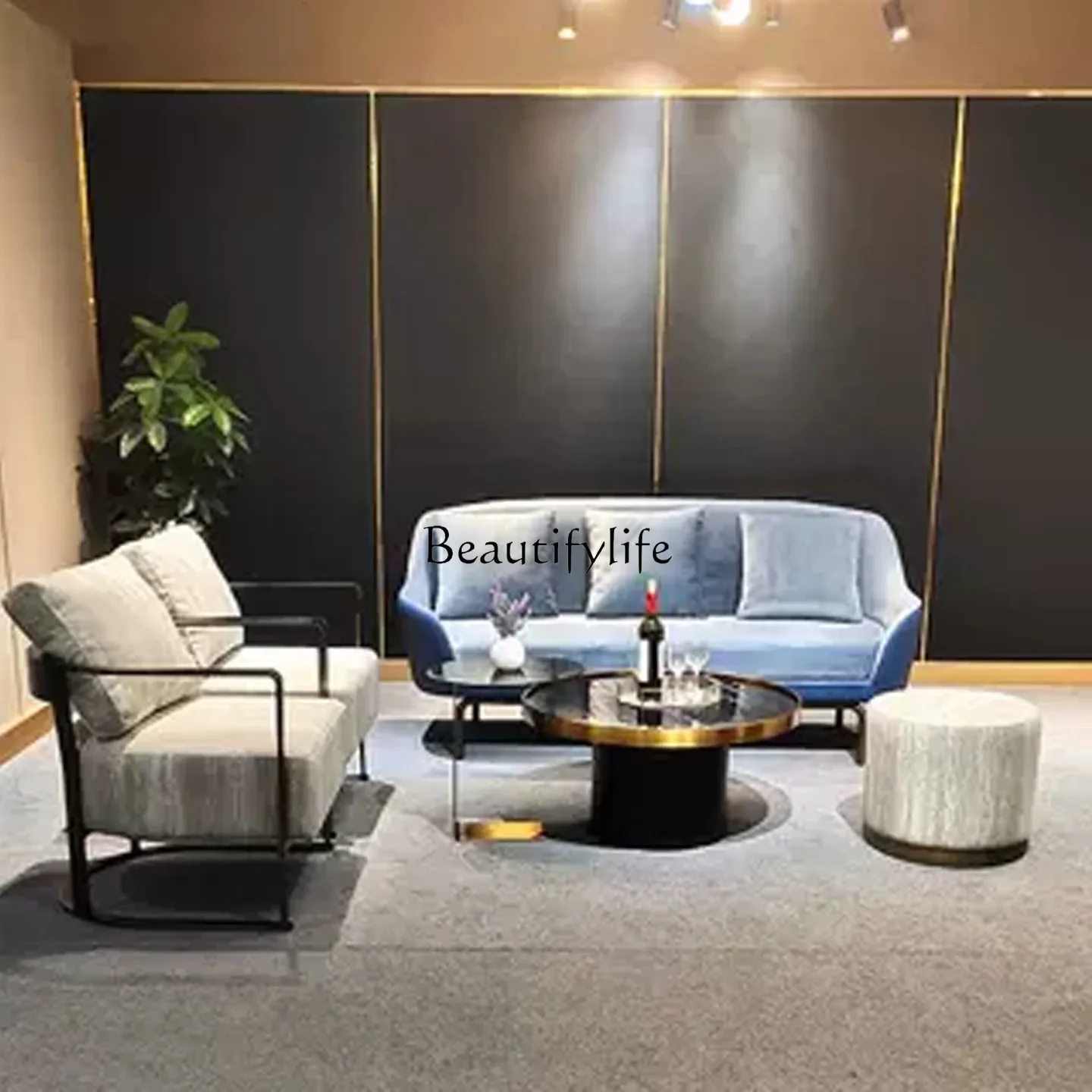 

yj5 Stainless Steel Round Tea Table Set Living Room Tempered Glass Tea Table Natural Stone Luxury Modern